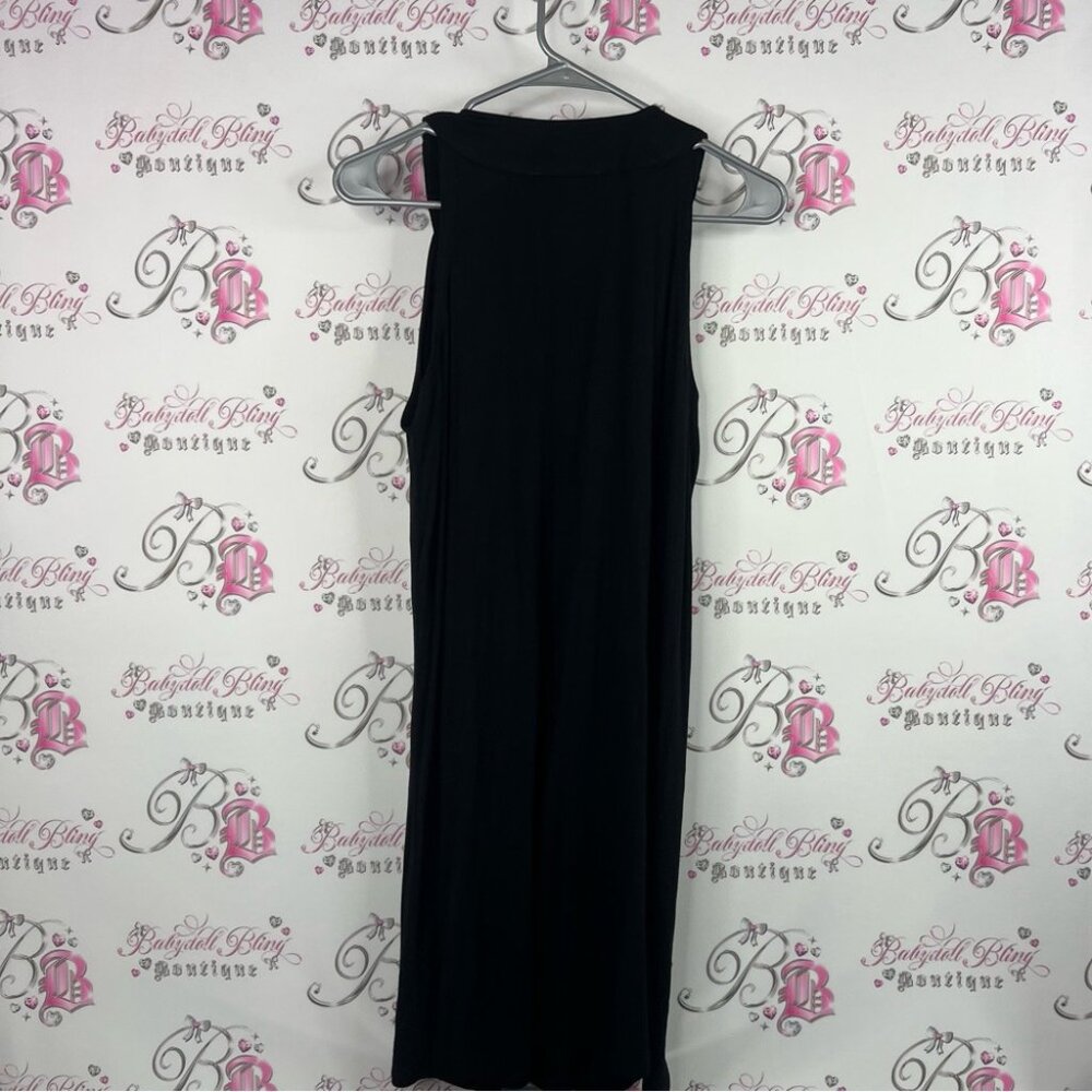Cruise wear & co dress healing crystal Elegant Black Midi Beaded Neckline - Picture 3 of 7